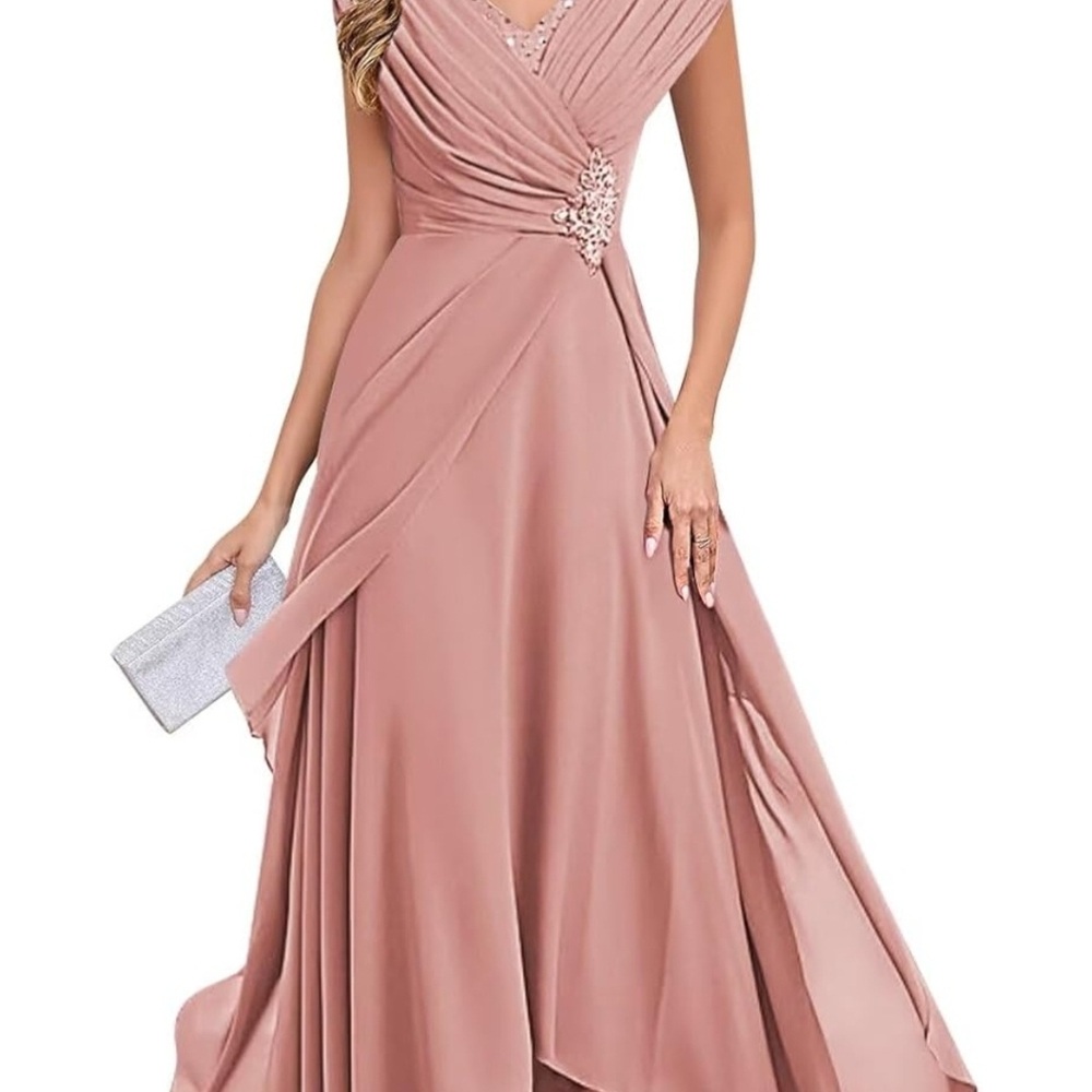 Elegant Blush Pink Maxi Dress with Draped Bodice